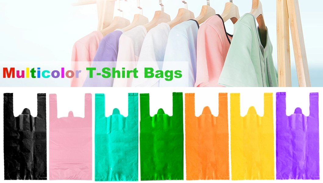 Recycled PE Gusseted Wicket Fashion Packaging Gift Grocery T Shirt Tote Reusable Shopping Colored Plastic Bag